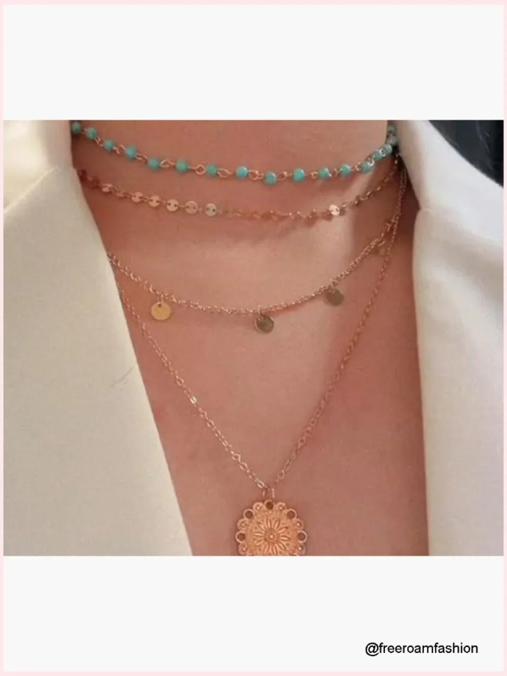 Layered Turquoise Sunflower Pendant Necklace with Extender Chain - Picture 4 of 6